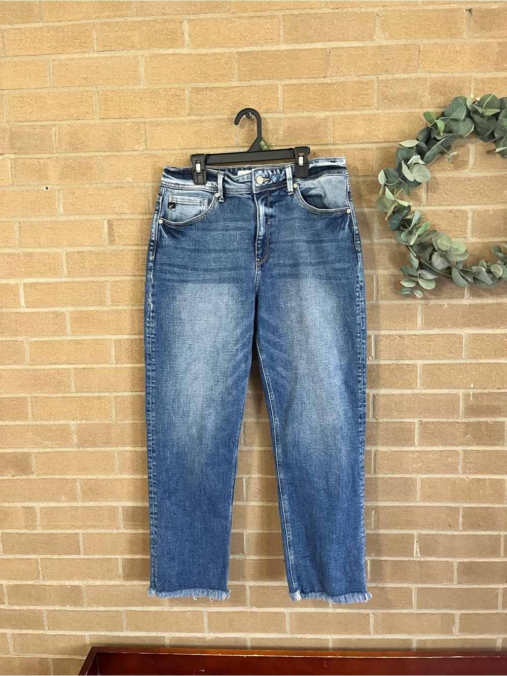 KanCan Women's Straight Leg Jeans in Medium Blue Wash